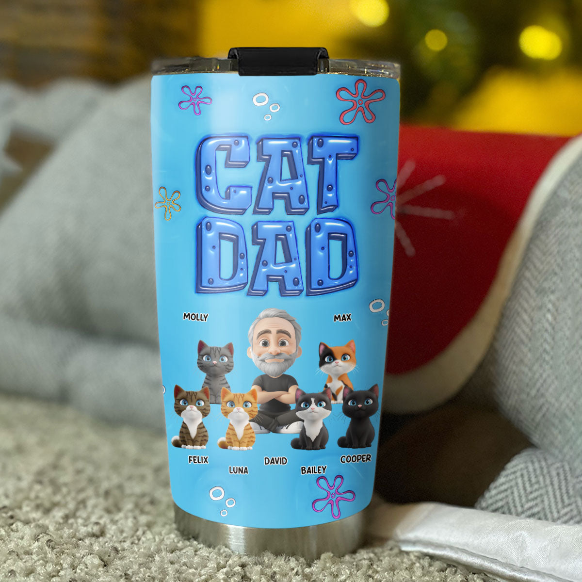 Custom Father's day Birthday Gifts For Cat Dad, Cat Lovers • Sponge Cat Dad - Personalized 3D Inflated Effect Tumbler