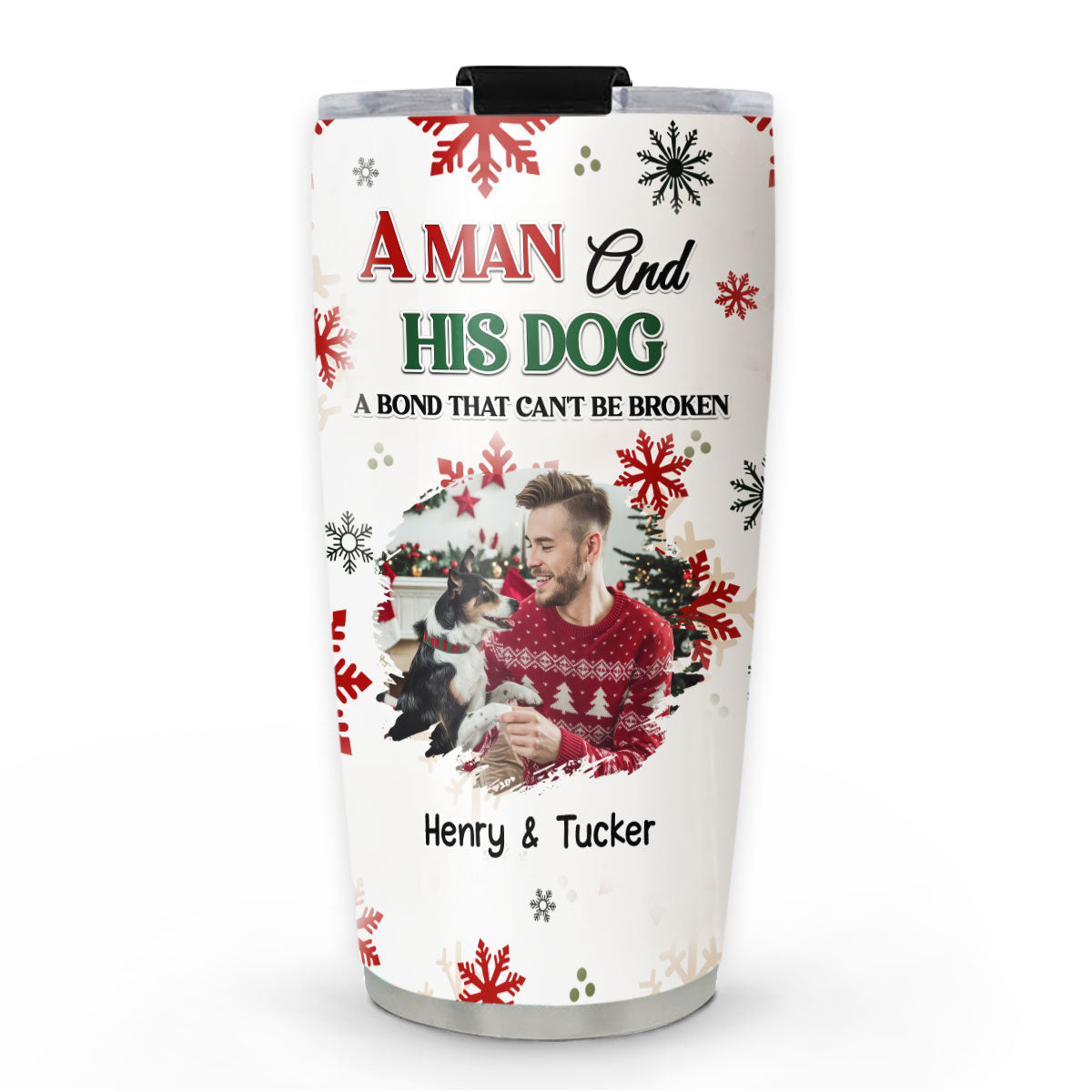 Custom Photo Christmas Birthday Gifts For Dog Dad, Dog Lovers • A Man And His Dog Love Christmas Photo - Personalized Tumbler