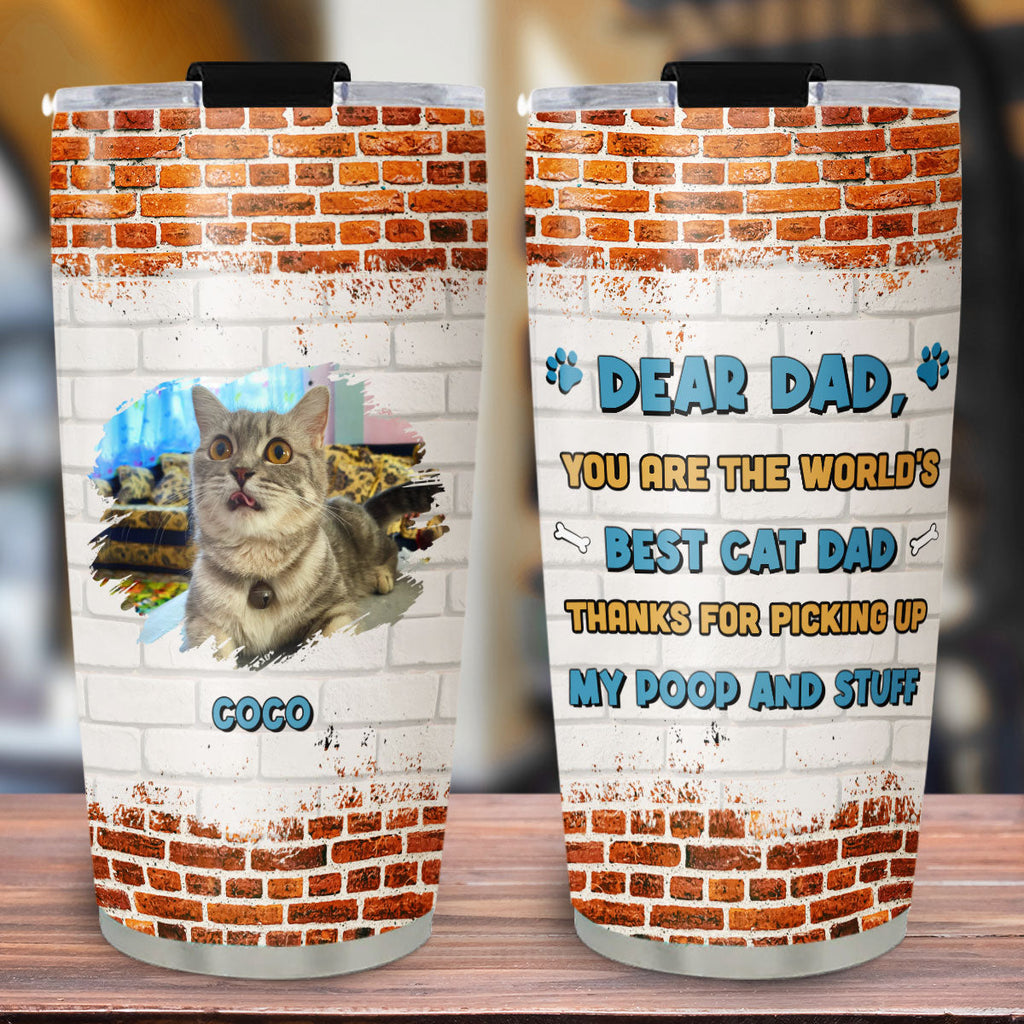 Custom Photo Christmas Birthday Gifts For Cat Dad, Cat Lovers • Dear Dad Cat Ver Photo - Personalized Tumbler