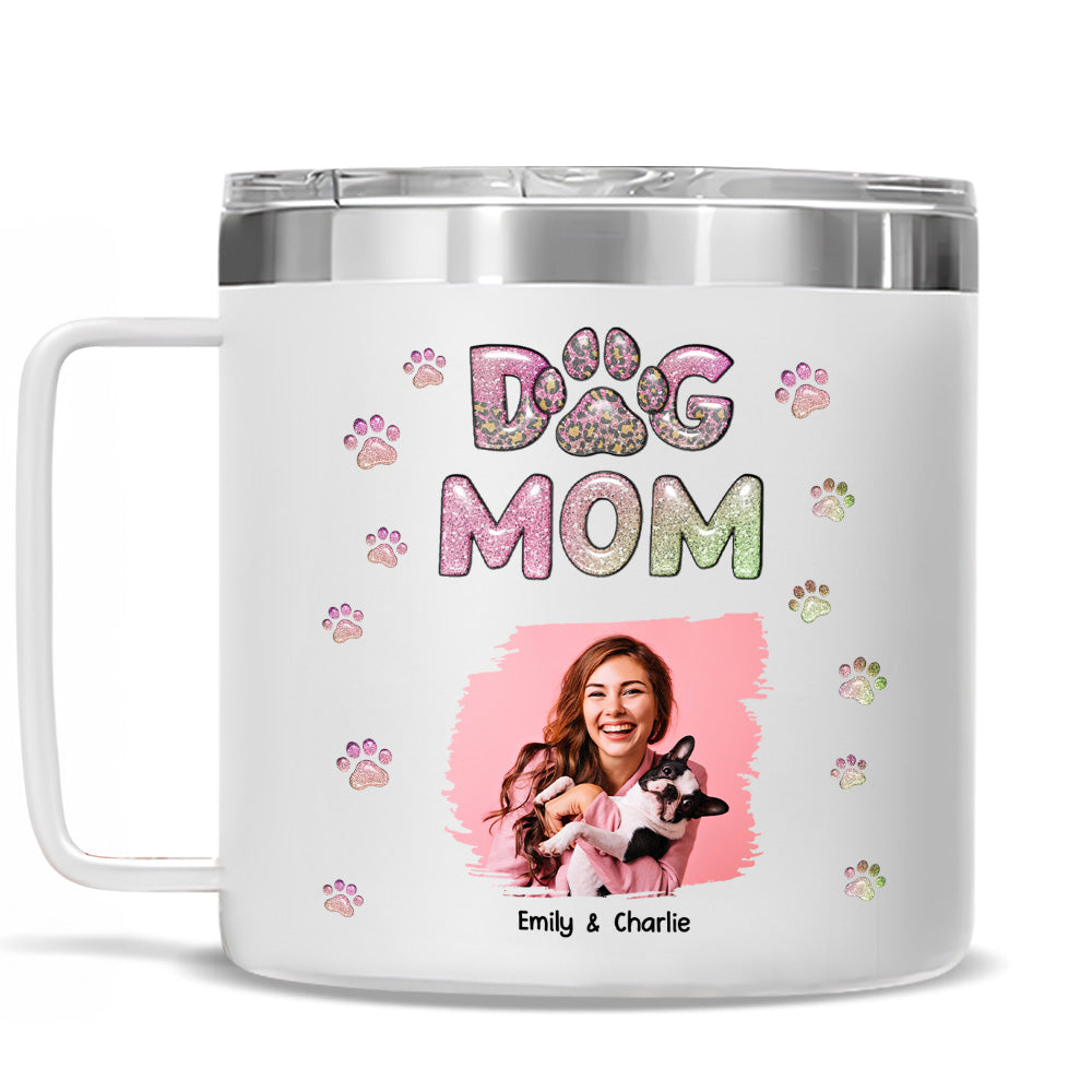 Custom Photo Mother's day Birthday Gifts For Dog Mom, Dog Lovers • Dog Mom Lovely Chibi Photo - Personalized 14oz Stainless Steel Tumbler With Handle