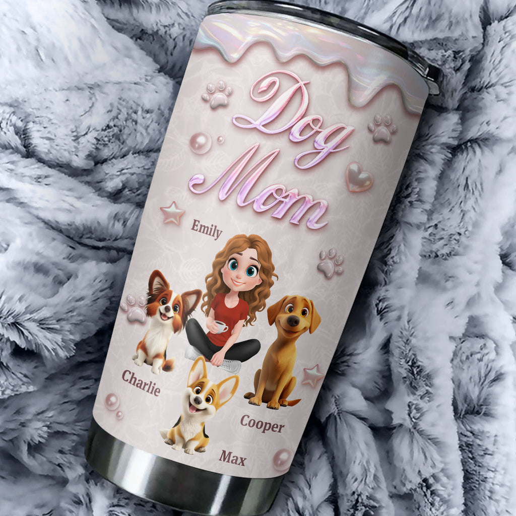 Custom Christmas Birthday Gifts For Dog Mom, Dog Lovers • Sparkling Pearl Dog Mom - Personalized 3D Effect Tumbler