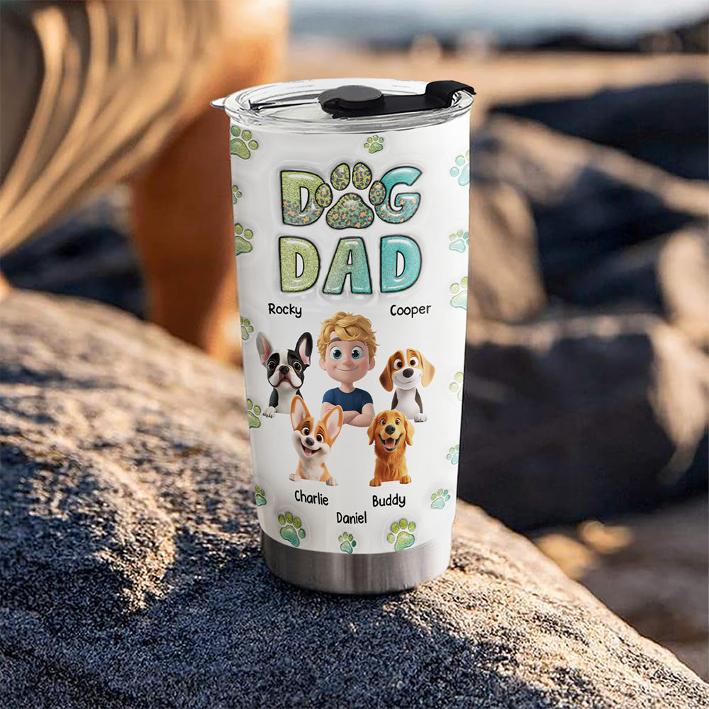 Custom Christmas Birthday Gifts For Dog Dad, Dog Lovers • Dog Dad Handsome Chibi Version 2 - Personalized 3D Inflated Effect Tumbler