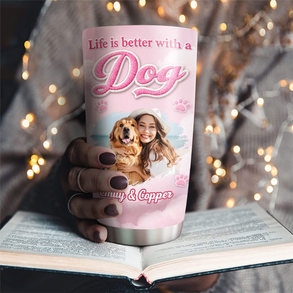 Custom Photo Christmas Birthday Gifts For Dog Mom, Dog Lovers • Paws Make Life Better Photo - Personalized 3D Inflated Effect Tumbler