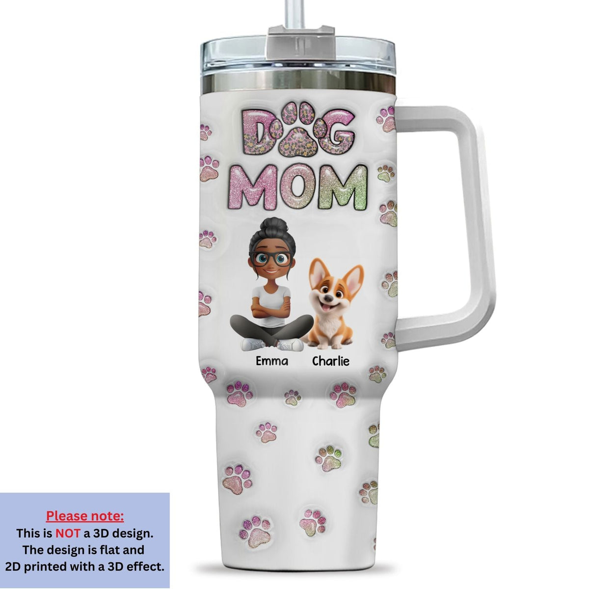 Custom Mother's day Birthday Gifts For Dog Mom, Dog Lovers • Dog Mom Lovely Chibi - Personalized 3D Inflated Effect Printed 40 Oz Tumbler