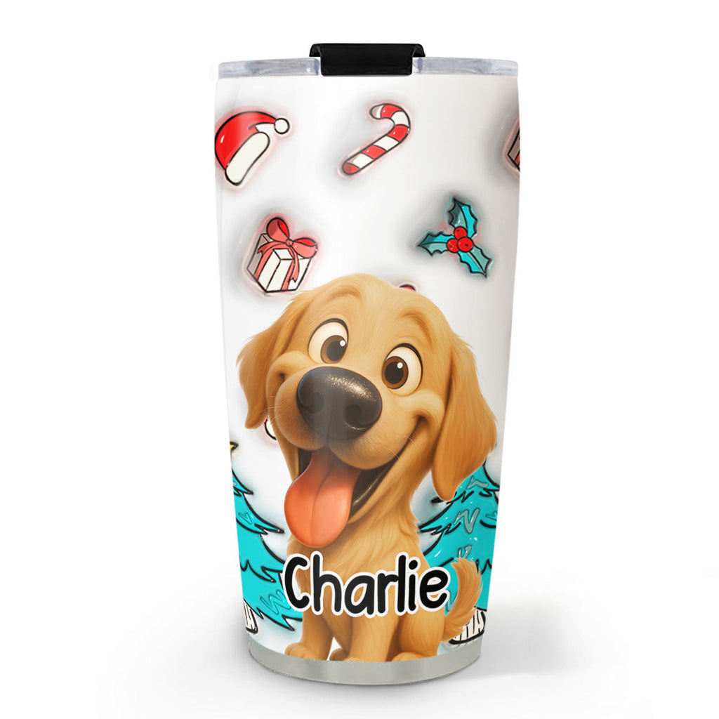 Custom Christmas Birthday Gifts For Dog Mom, Dog Lovers • Santa Is Coming - Personalized 3D Inflated Effect Tumbler