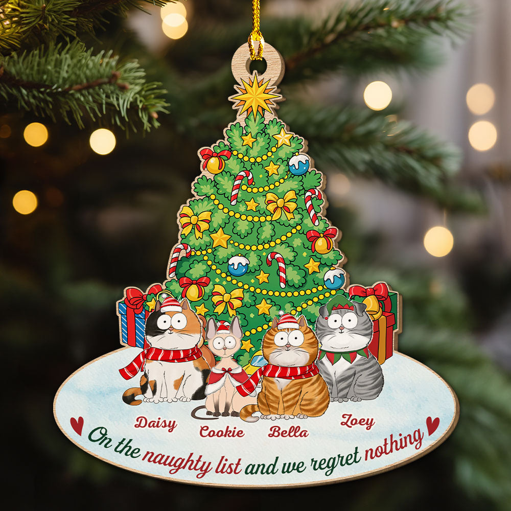Custom Christmas Decor Home Birthday Gifts For Cat Lovers • On The Naughty List - Personalized Wood Ornament