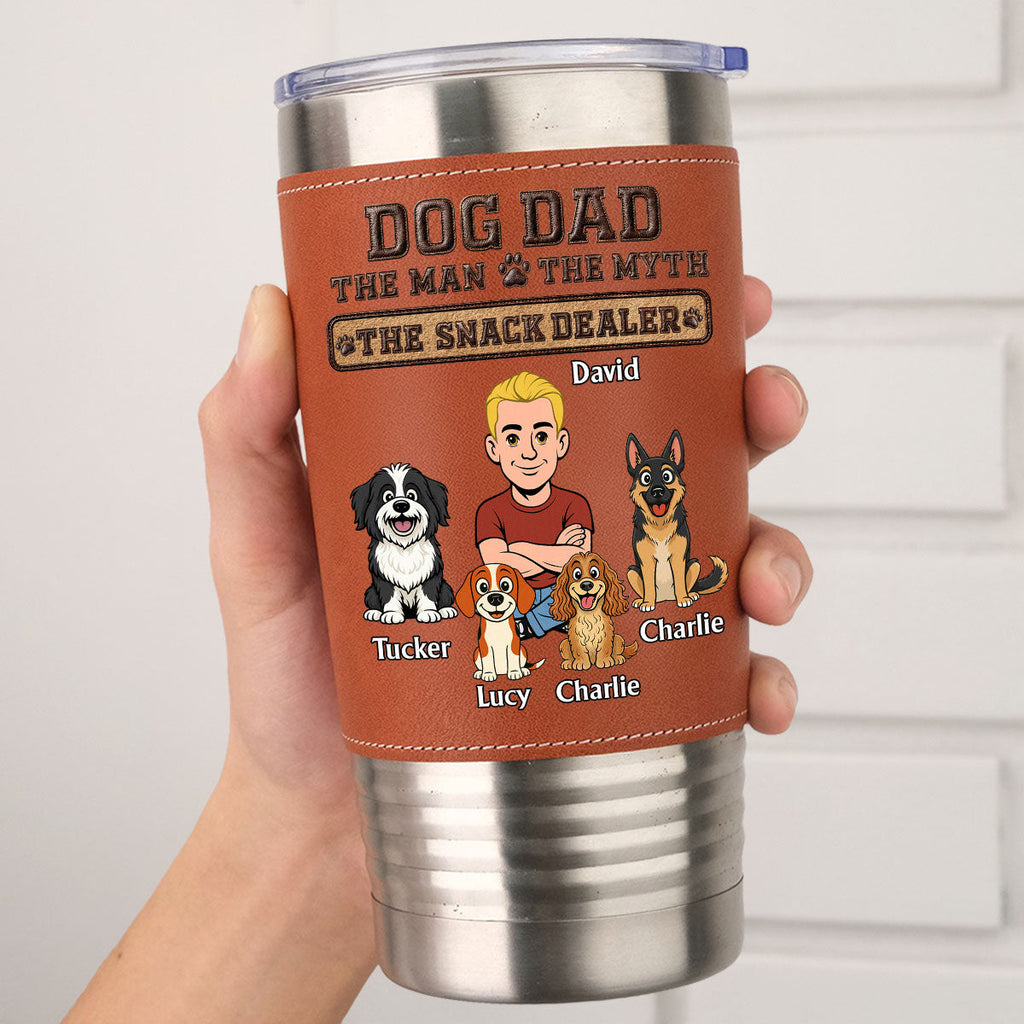 Custom Father's day Birthday Gifts For Dog Dad, Dog Lovers • The Snack King - Personalized Leather Tumbler