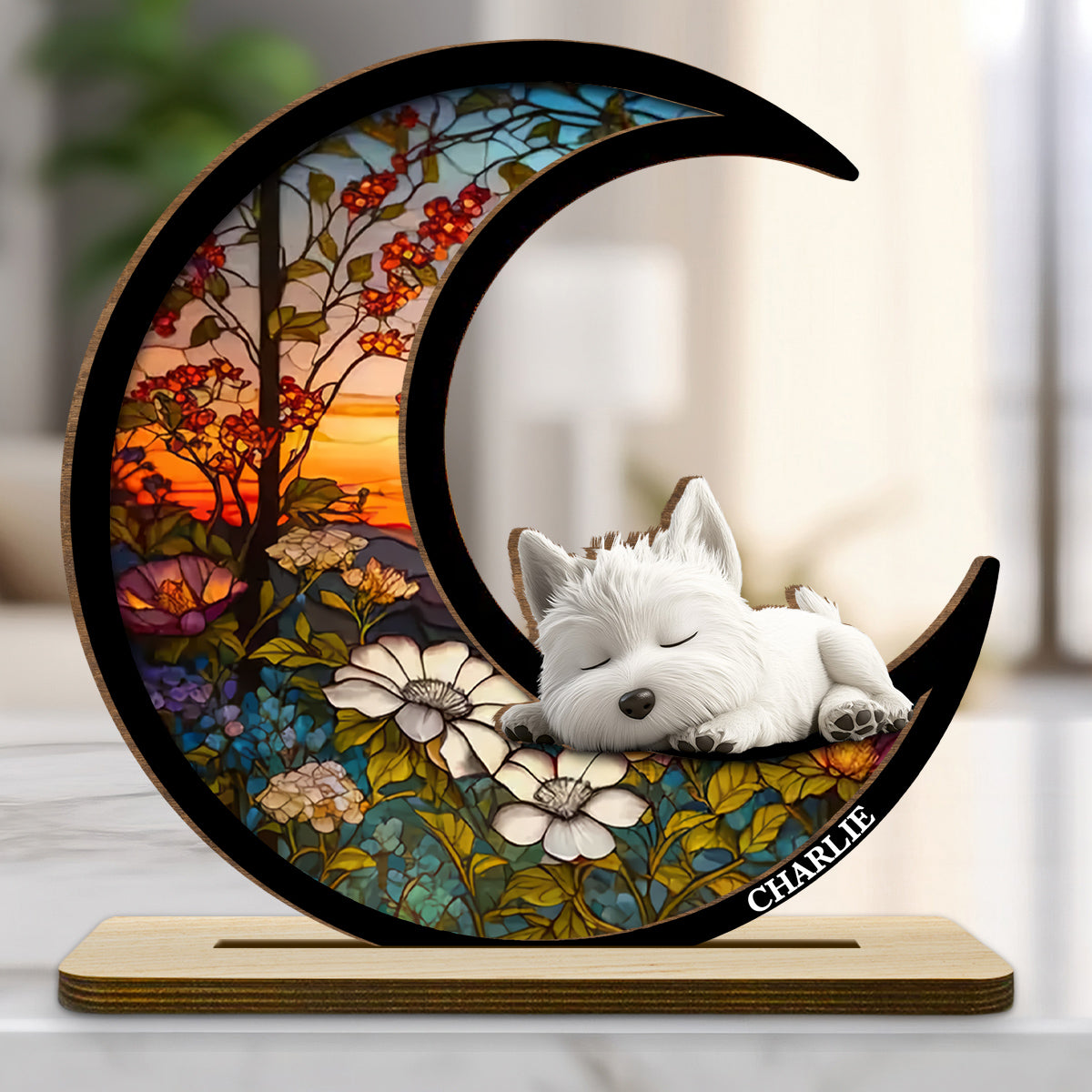 Dreaming Of Treats And Belly Rubs - Personalized 2-Layer Wood Plaque With Flat Base