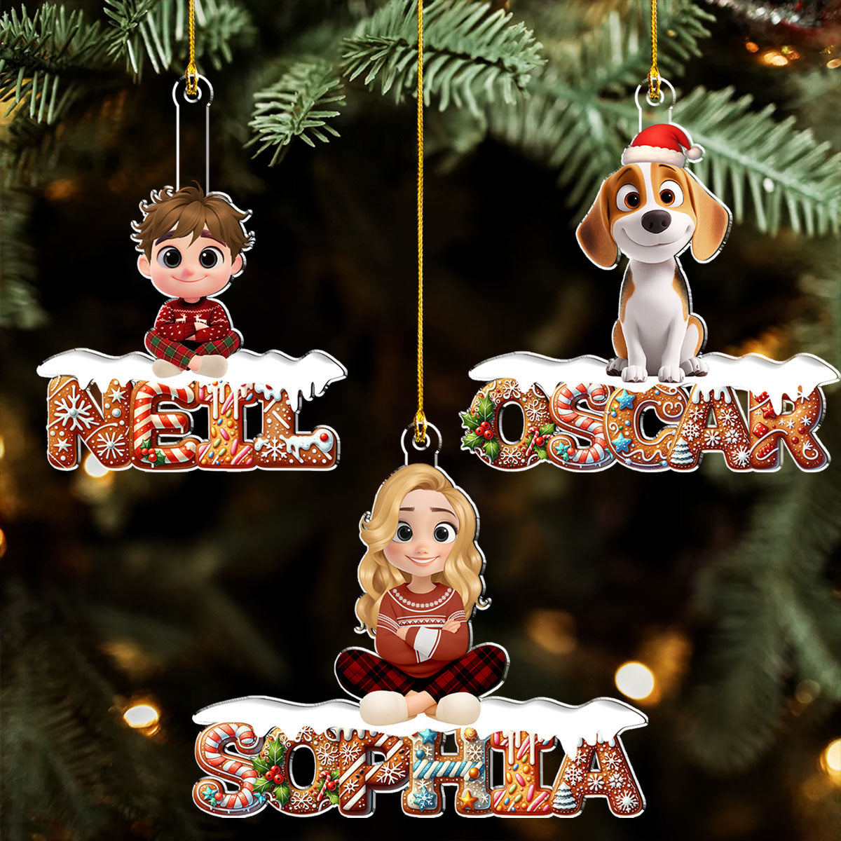 Family Member Gingerbread Name - Personalized Acrylic Ornament