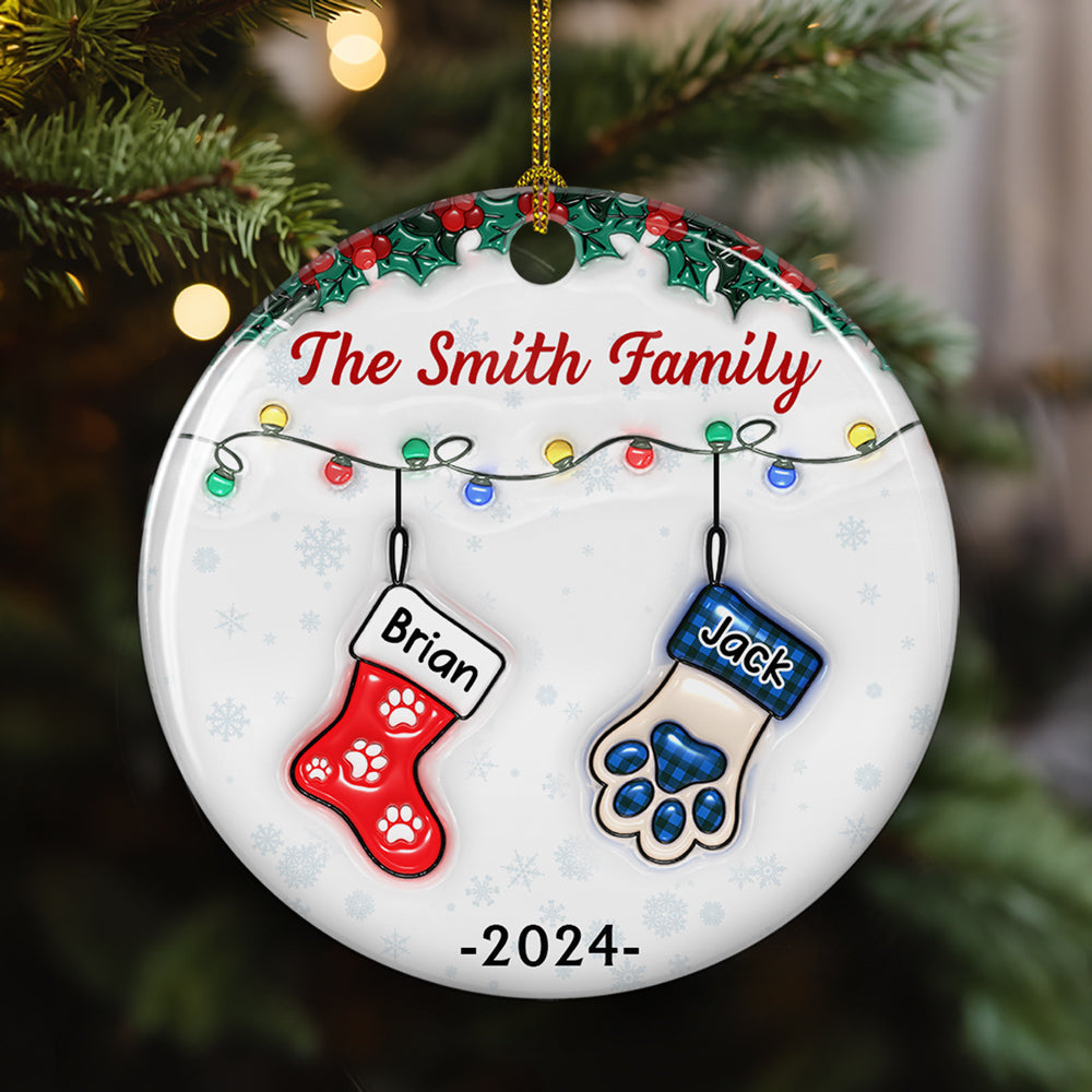 Custom Christmas Decor Home Birthday Gifts For Dog Lovers • Christmas Together - Personalized 3D Inflated Effect Ceramic Ornament