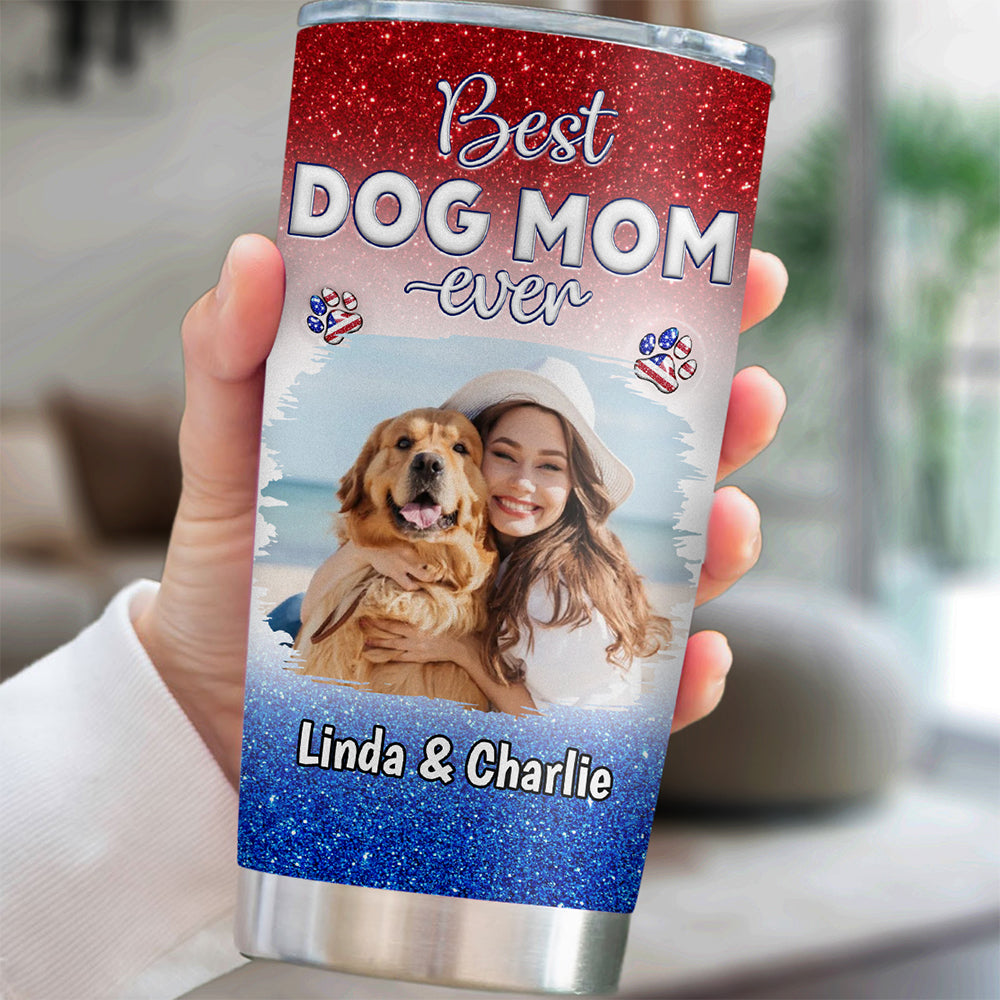 Custom Photo Christmas Birthday Gifts For Dog Mom, Dog Lovers • American Lovely Dog Mom Photo - Personalized 3D Inflated Effect Tumbler