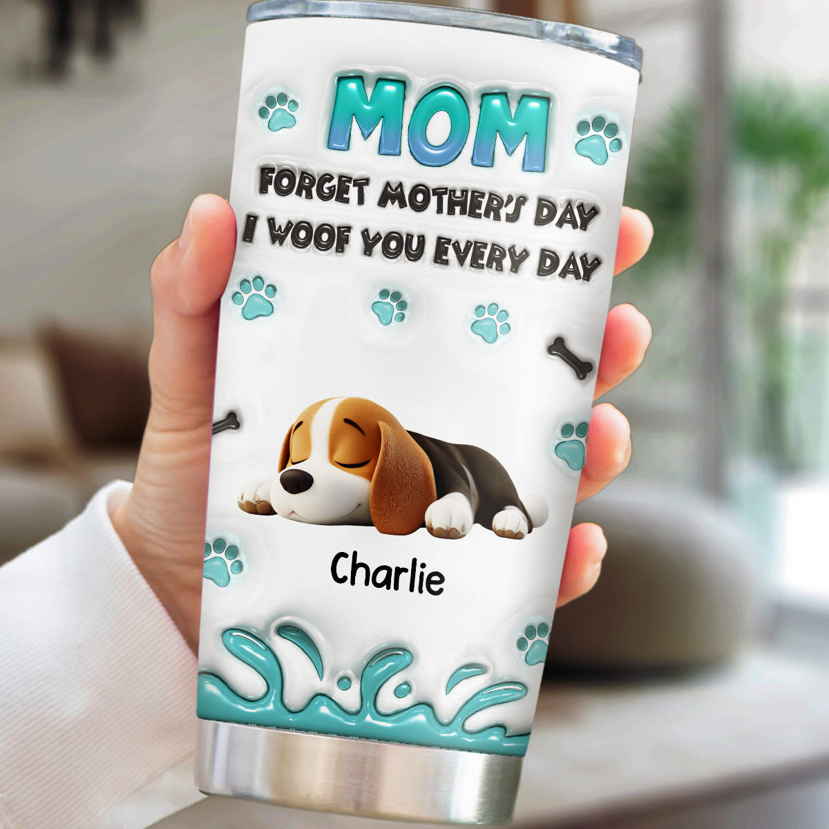 Custom Mother's day Birthday Gifts For Dog Mom, Dog Lovers • I Woof You Every Day - Personalized 3D Inflated Effect Tumbler