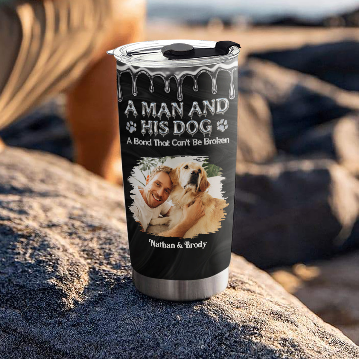 Custom Photo Christmas Birthday Gifts For Dog Dad, Dog Lovers • Man And Dog Together Forever Photo - Personalized Tumbler