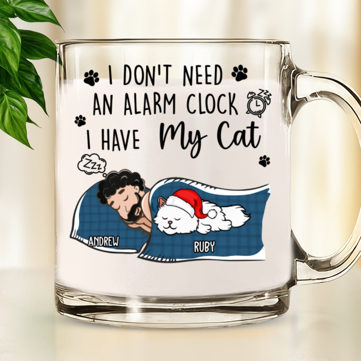 Custom Mother's day Birthday Gifts For Cat Mom, Cat Lovers • My Cat Alarm Clock - Personalized Glass Mug