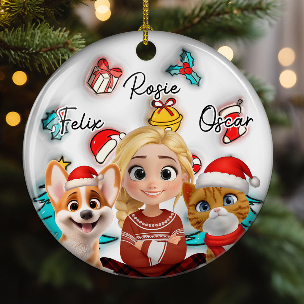 Custom Christmas Decor Home Birthday Gifts For Pet Mom, Pet Lovers • Santa Is Coming To Them - Personalized 3D Inflated Effect Ceramic Ornament