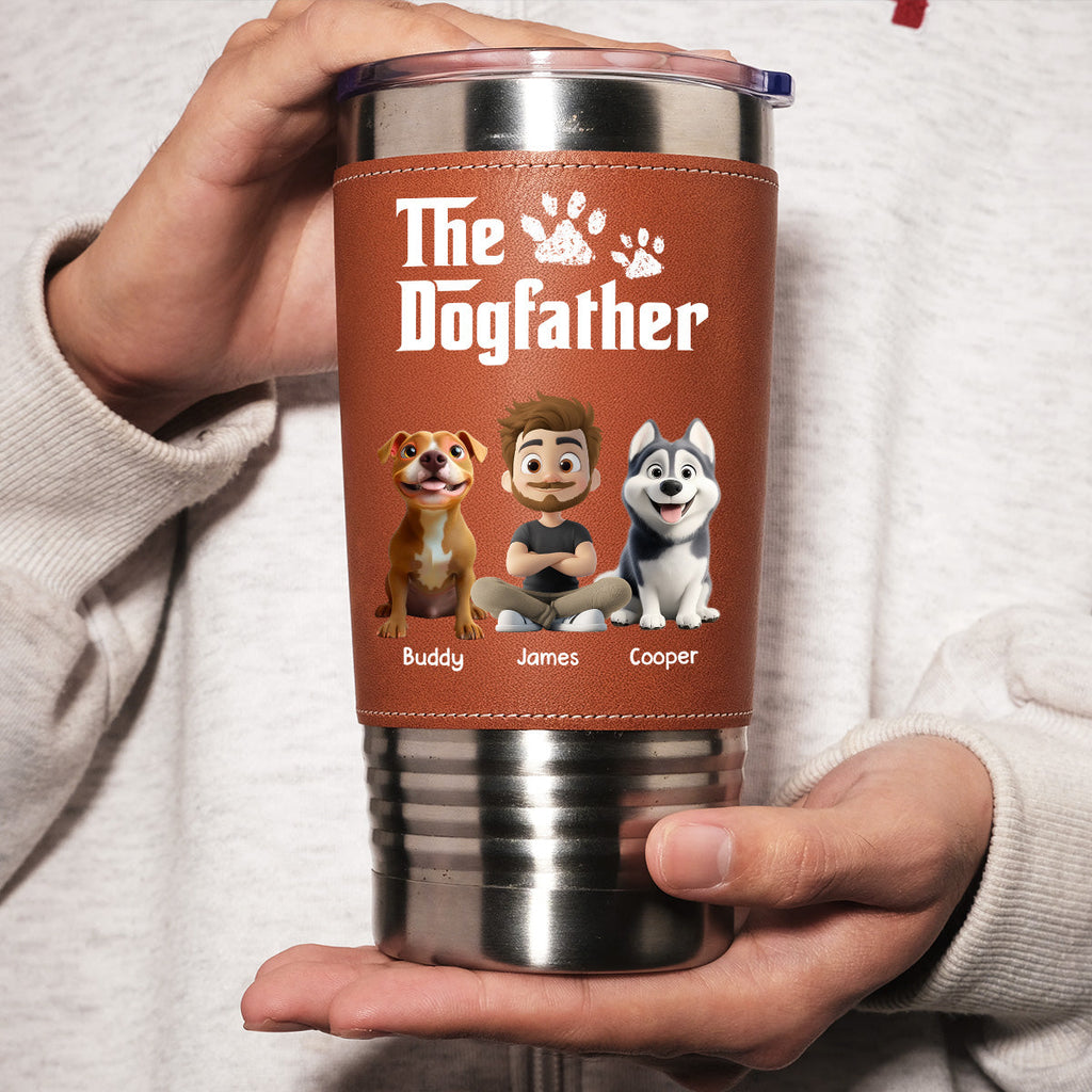 Custom Christmas Birthday Gifts For Dog Dad, Dog Lovers • Cool Dog Father - Personalized Leather Tumbler