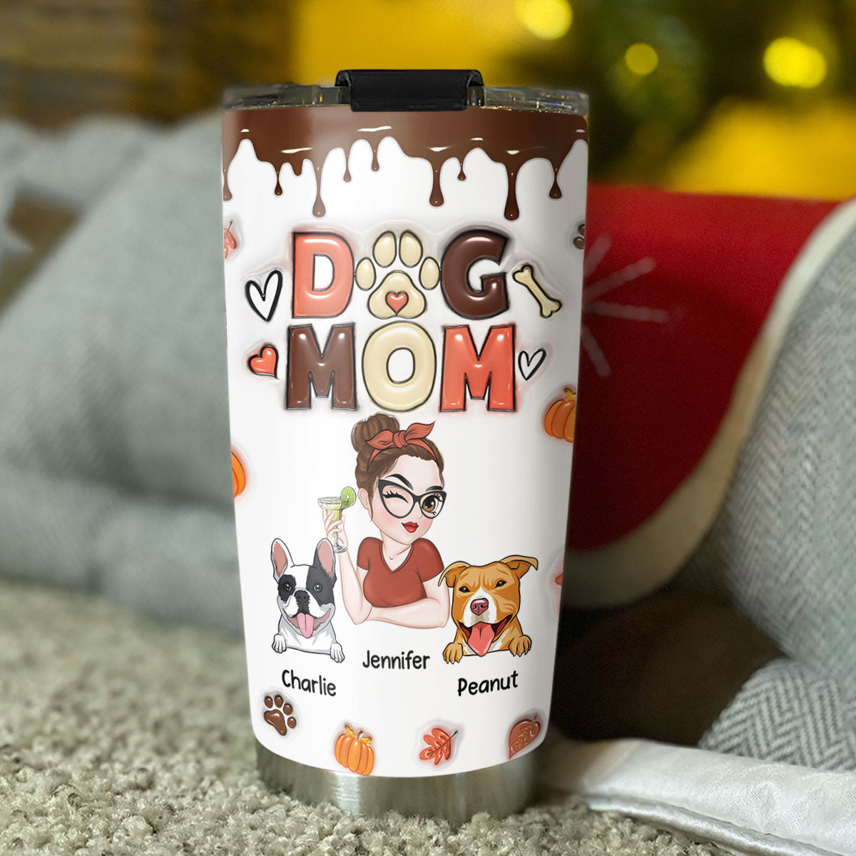 Custom Mother's day Birthday Gifts For Pet Mom, Pet Lovers • Mom Of Dogs Fall Season - Personalized 3D Inflated Effect Tumbler