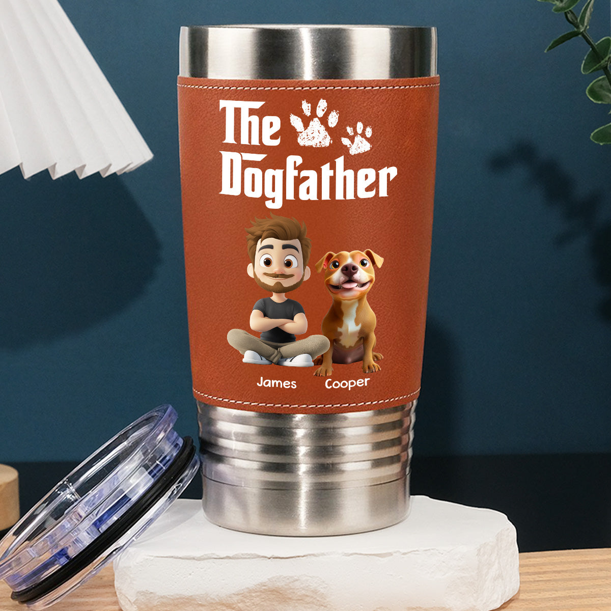 Custom Christmas Birthday Gifts For Dog Dad, Dog Lovers • Cool Dog Father - Personalized Leather Tumbler