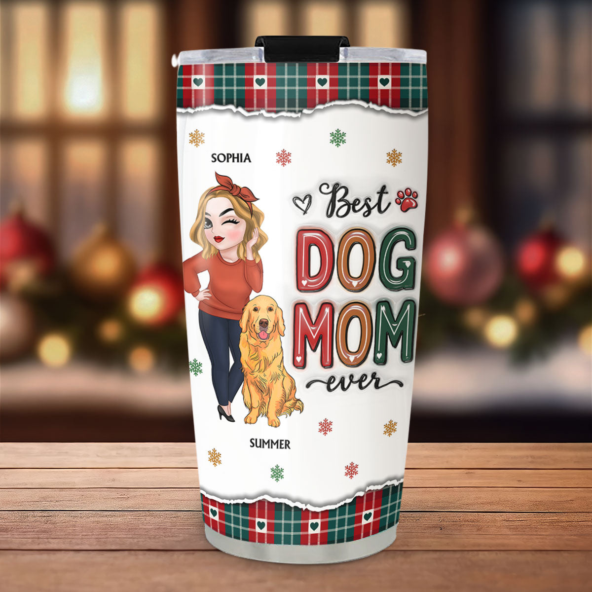 Custom Mother's day Birthday Gifts For Dog Mom, Dog Lovers • Best Dog Mom Ever Merry Christmas - Personalized 3D Inflated Effect Tumbler