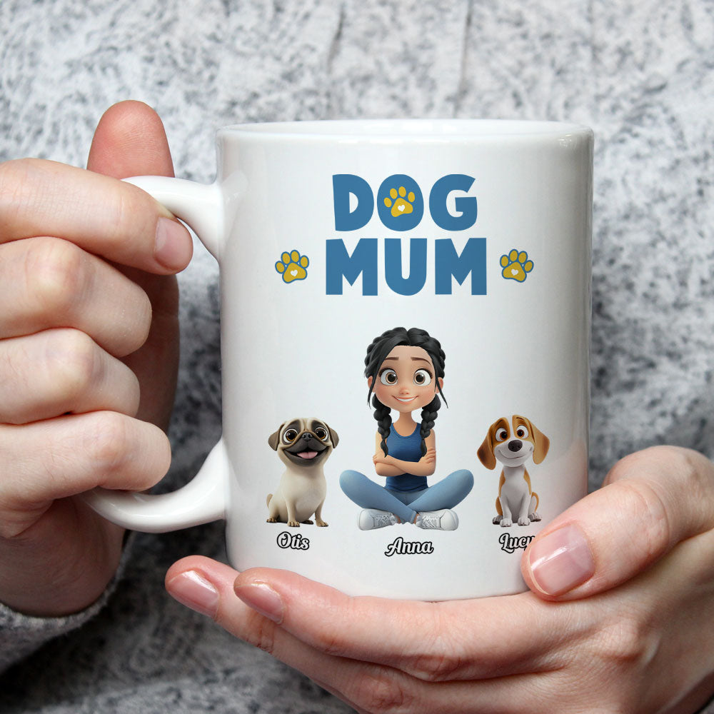 Custom Christmas Birthday Gifts For Dog Lovers • Girl And Dog Cartoon Style - Personalized Coffee Mug