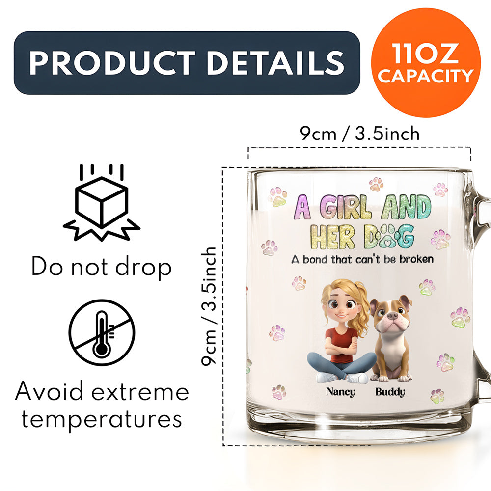Custom Christmas Birthday Gifts For Dog Mom, Dog Lovers • A Girl And Her Dog - Personalized 3D Inflated Effect Glass Mug