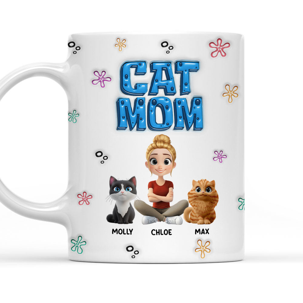 Custom Christmas Birthday Gifts For Cat Mom, Cat Lovers • Sponge Cat Mom - Personalized 3D Inflated Effect Mug