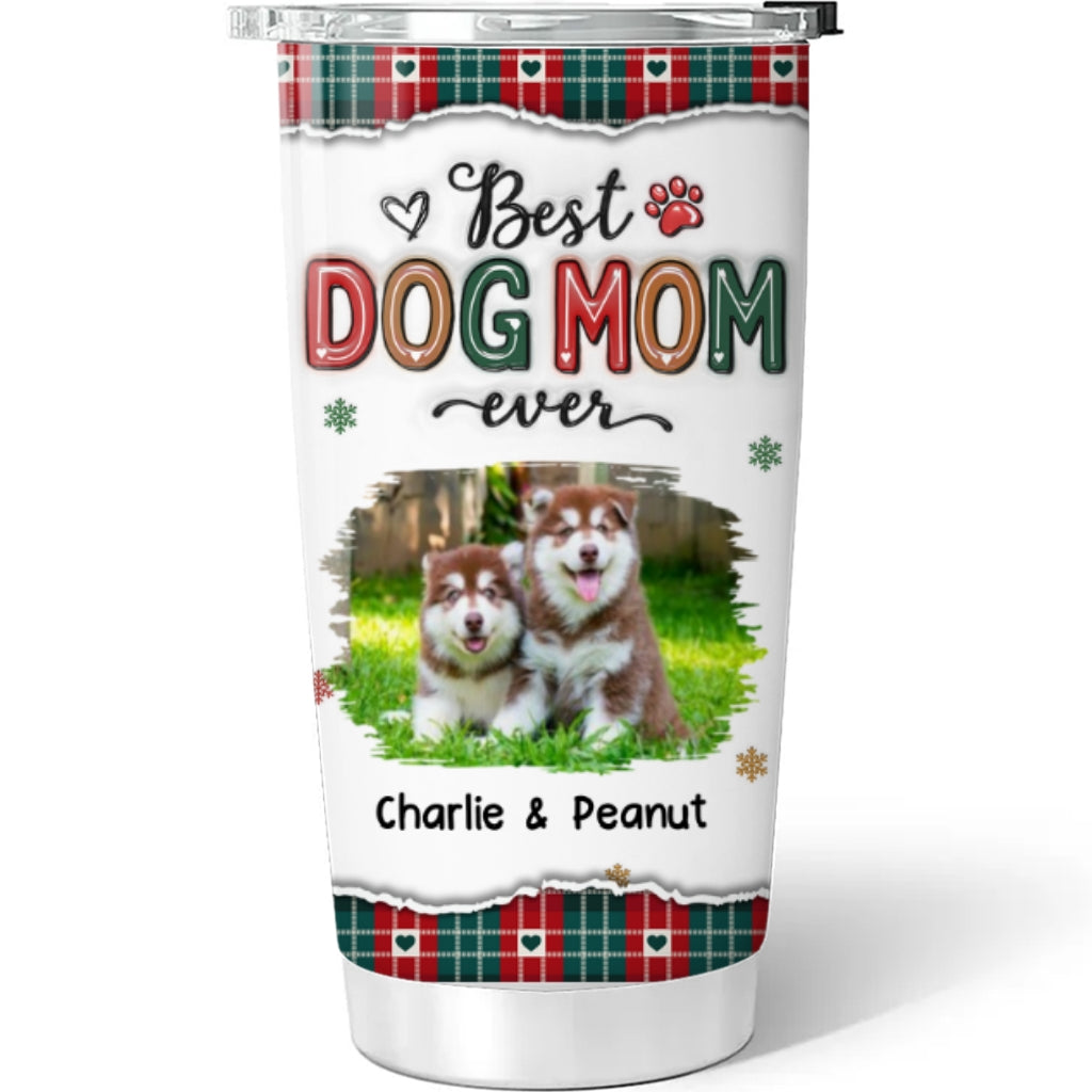Custom Mother's day Birthday Gifts For Dog Mom, Dog Lovers • Best Dog Mom Ever Merry Christmas Photo - Personalized 3D Inflated Effect Tumbler