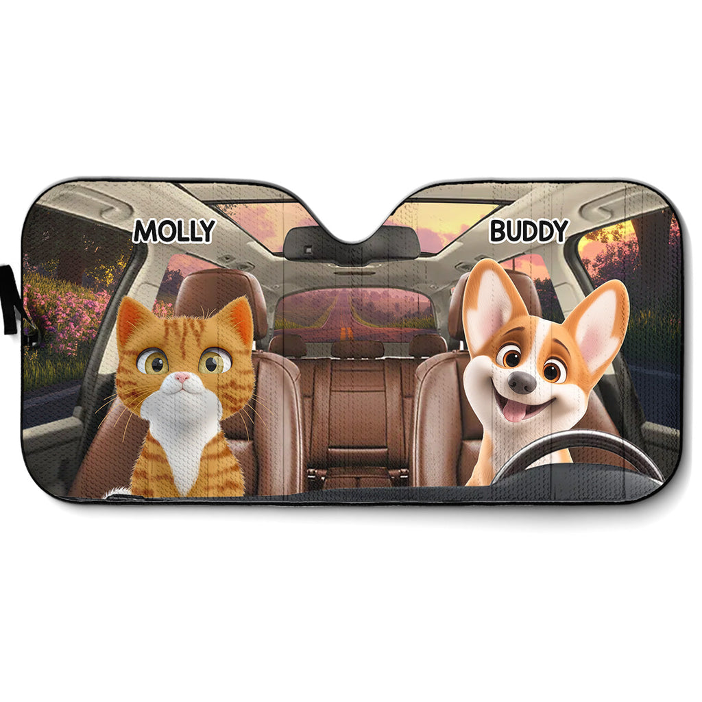 Custom Christmas Birthday Gifts Car Accessories for Pet Parents • Pet Drives Car - Personalized Car Sunshade