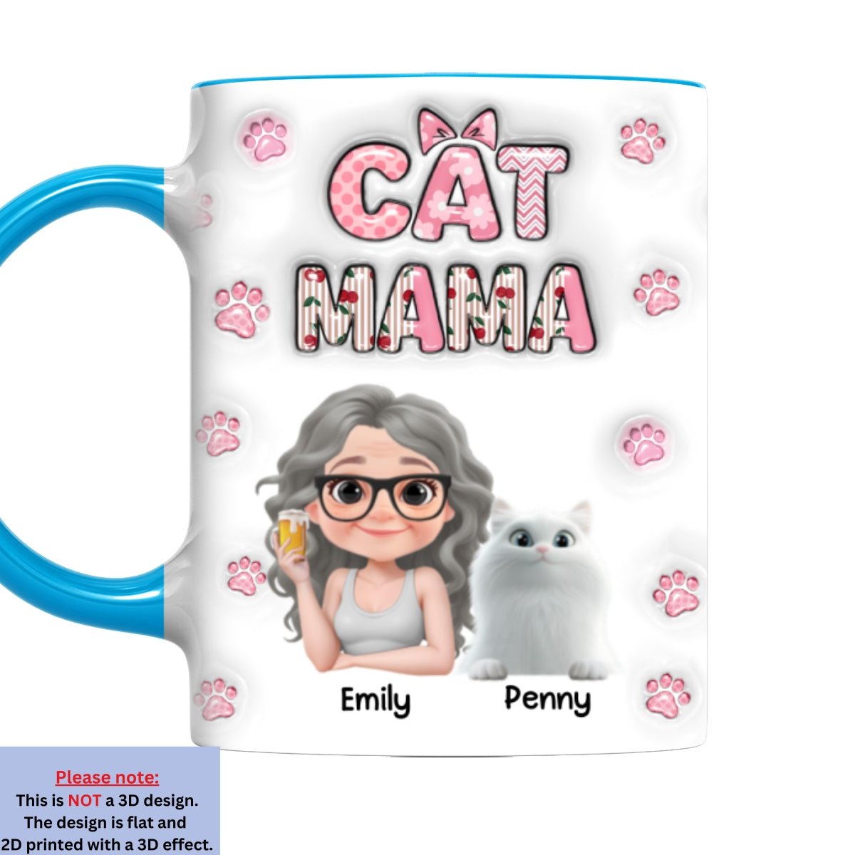 Custom Christmas Birthday Gifts For Cat Mom, Cat Lovers • Cherry On Top Of Cats - Personalized 3D Inflated Effect Accent Mug