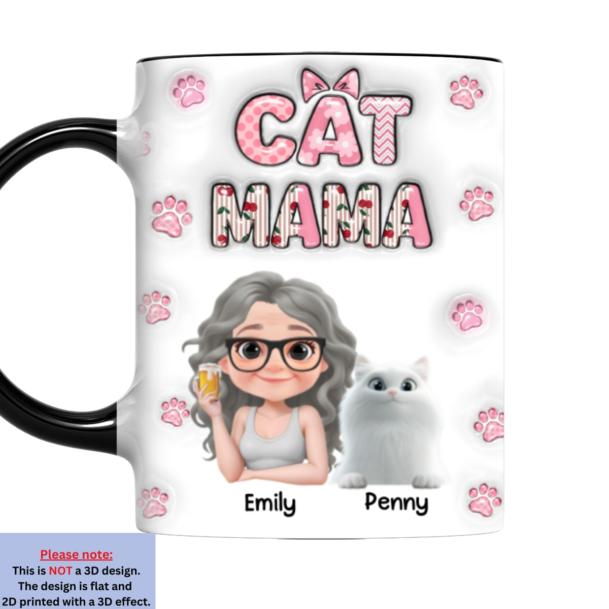 Custom Christmas Birthday Gifts For Cat Mom, Cat Lovers • Cherry On Top Of Cats - Personalized 3D Inflated Effect Accent Mug