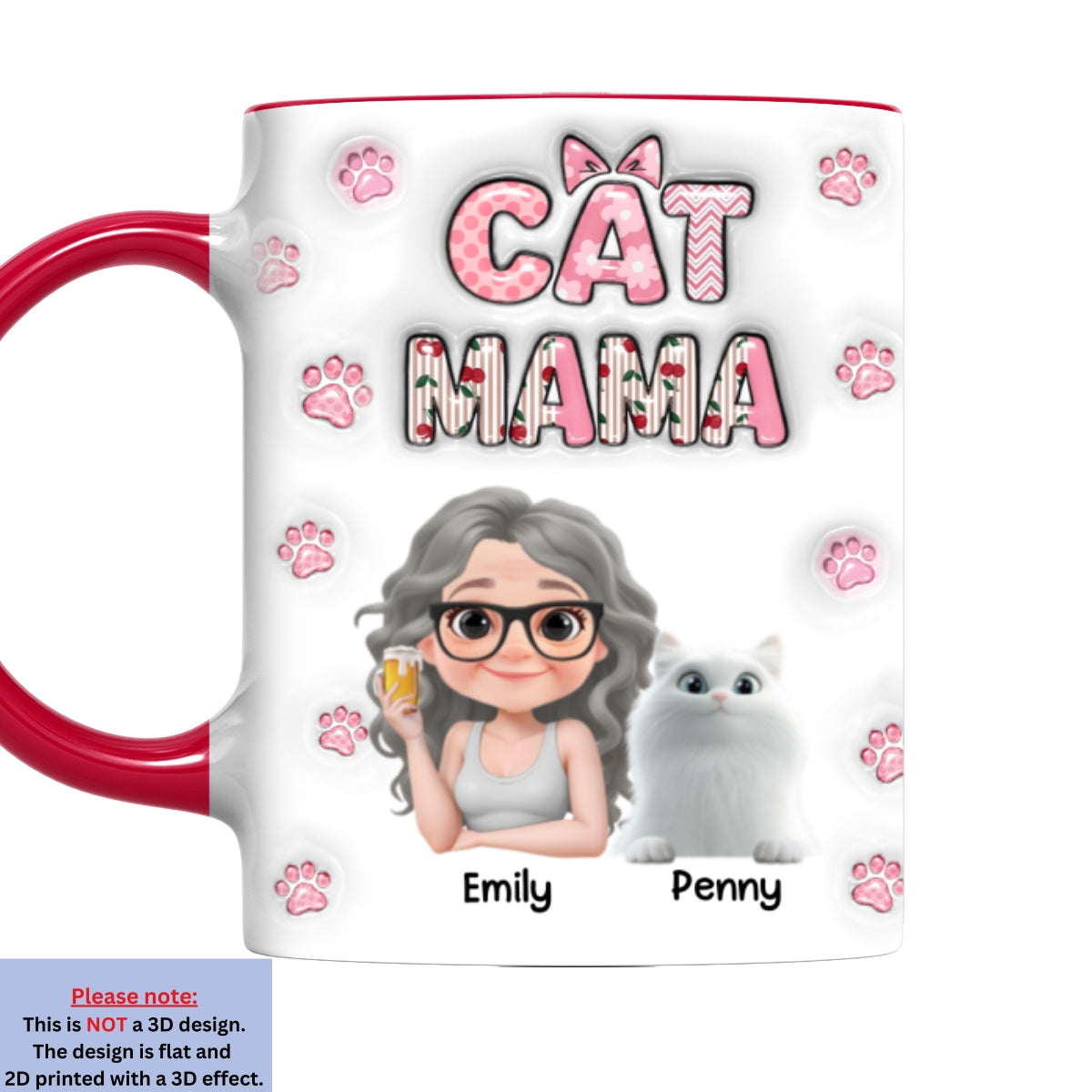 Custom Christmas Birthday Gifts For Cat Mom, Cat Lovers • Cherry On Top Of Cats - Personalized 3D Inflated Effect Accent Mug