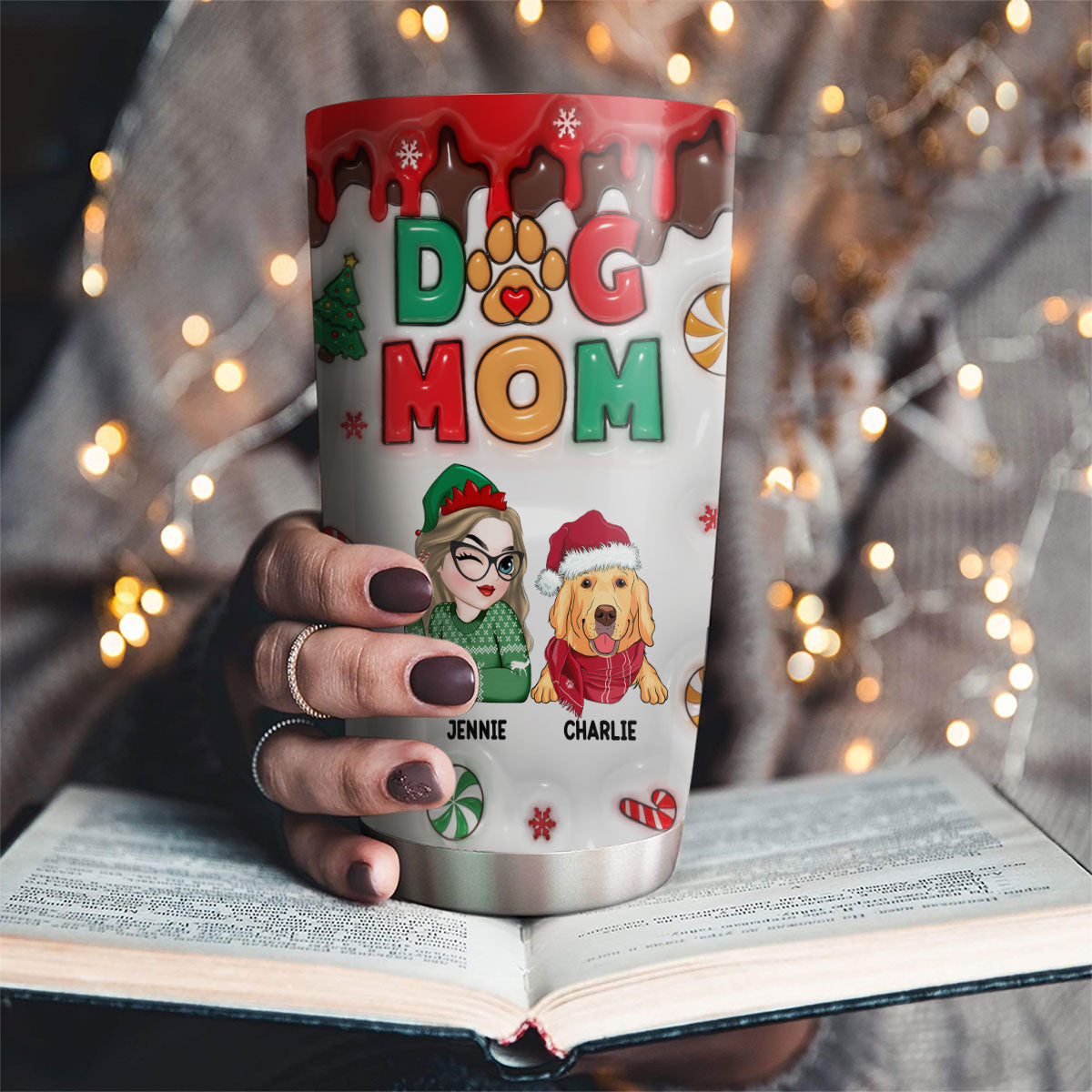 Custom Mother's day Birthday Gifts For Pet Mom, Pet Lovers • Happy Dog Mom Christmas - Personalized 3D Inflated Effect Tumbler