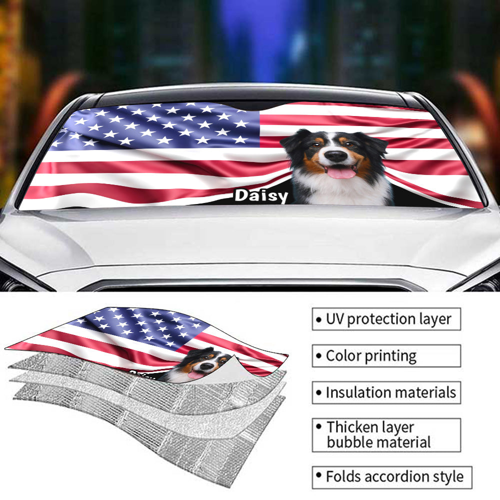 Custom Christmas Birthday Gifts Car Accessories for Dog Parents • Proud American Dogs Photo - Personalized Car Sunshade