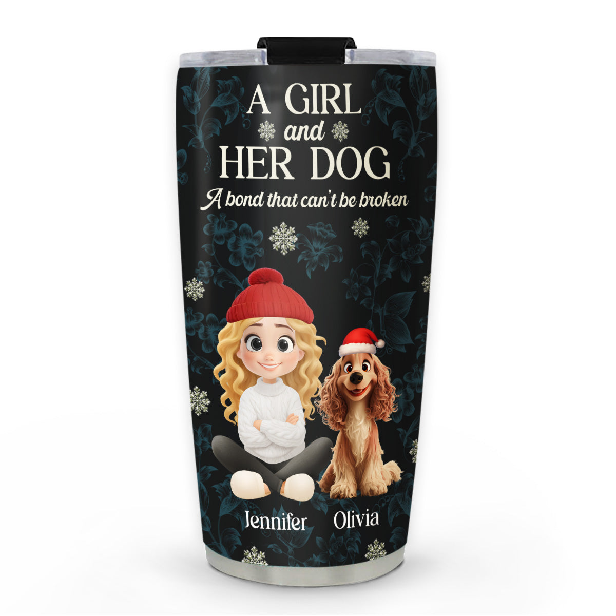 Custom Christmas Birthday Gifts For Dog Mom, Dog Lovers • Charming Christmas Girl And Dogs - Personalized Tumbler