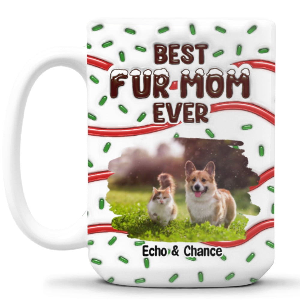 Custom Photo Christmas Birthday Gifts For Dog Lovers • Best Fur Mom Cake Photo - Personalized 3D Inflated Effect Mug