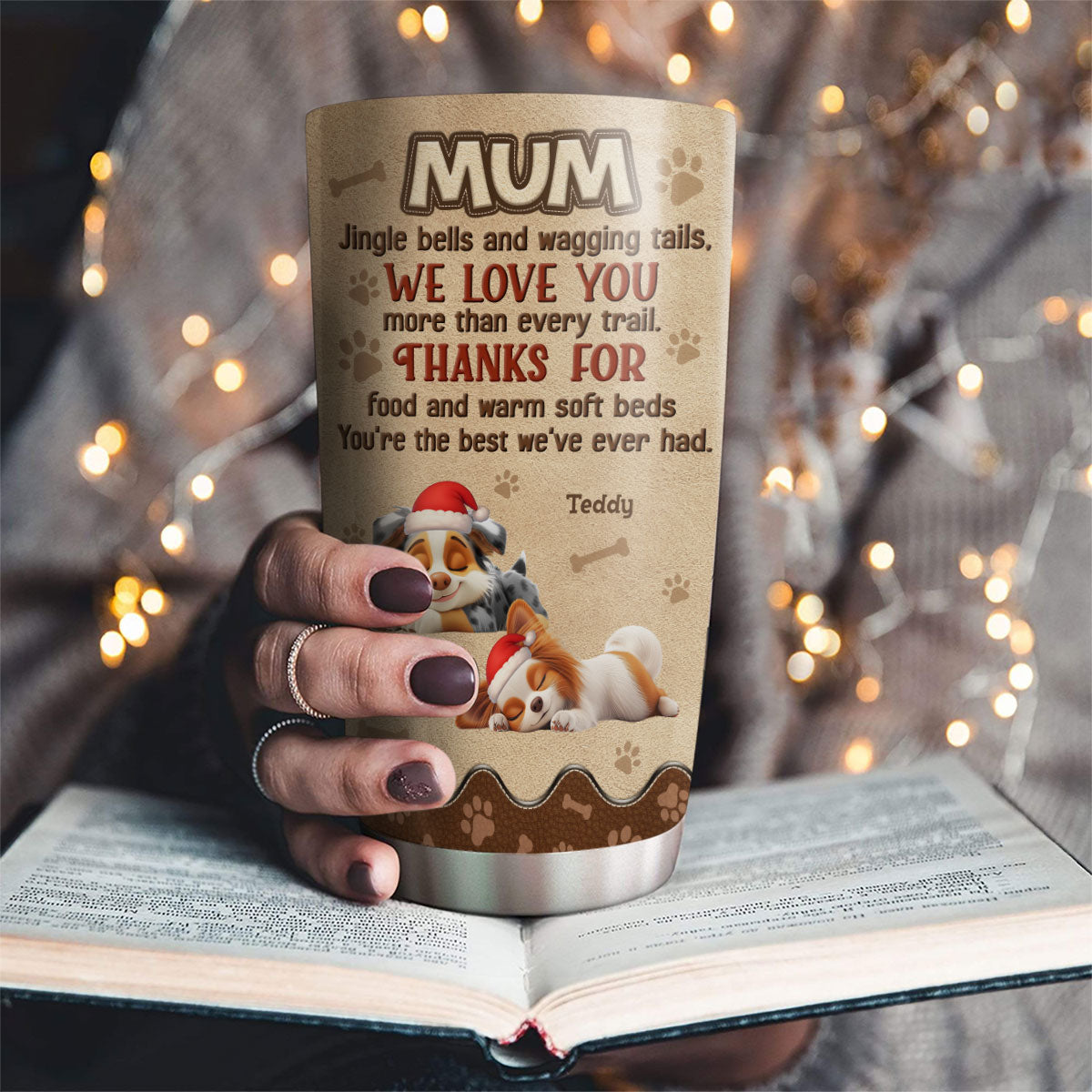 Custom Christmas Birthday Gifts For Dog Lovers • Thanks For Food And Warm Soft Bed - Personalized Tumbler