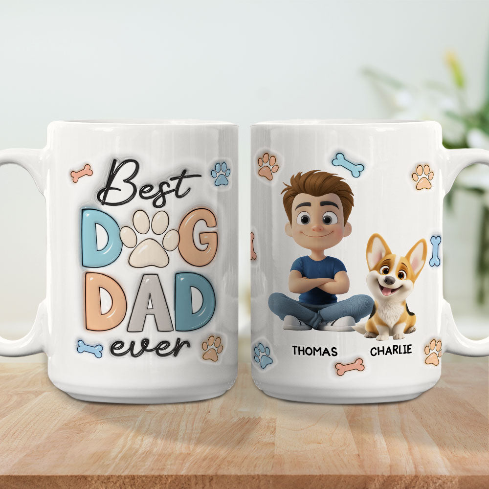 Custom Father's day Birthday Gifts For Dog Dad, Dog Lovers • Best Dog Dad Version 2 - Personalized 3D Inflated Effect Mug