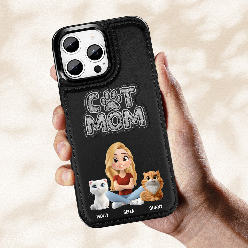 The Cat Mom - Personalized Leather Phone Case
