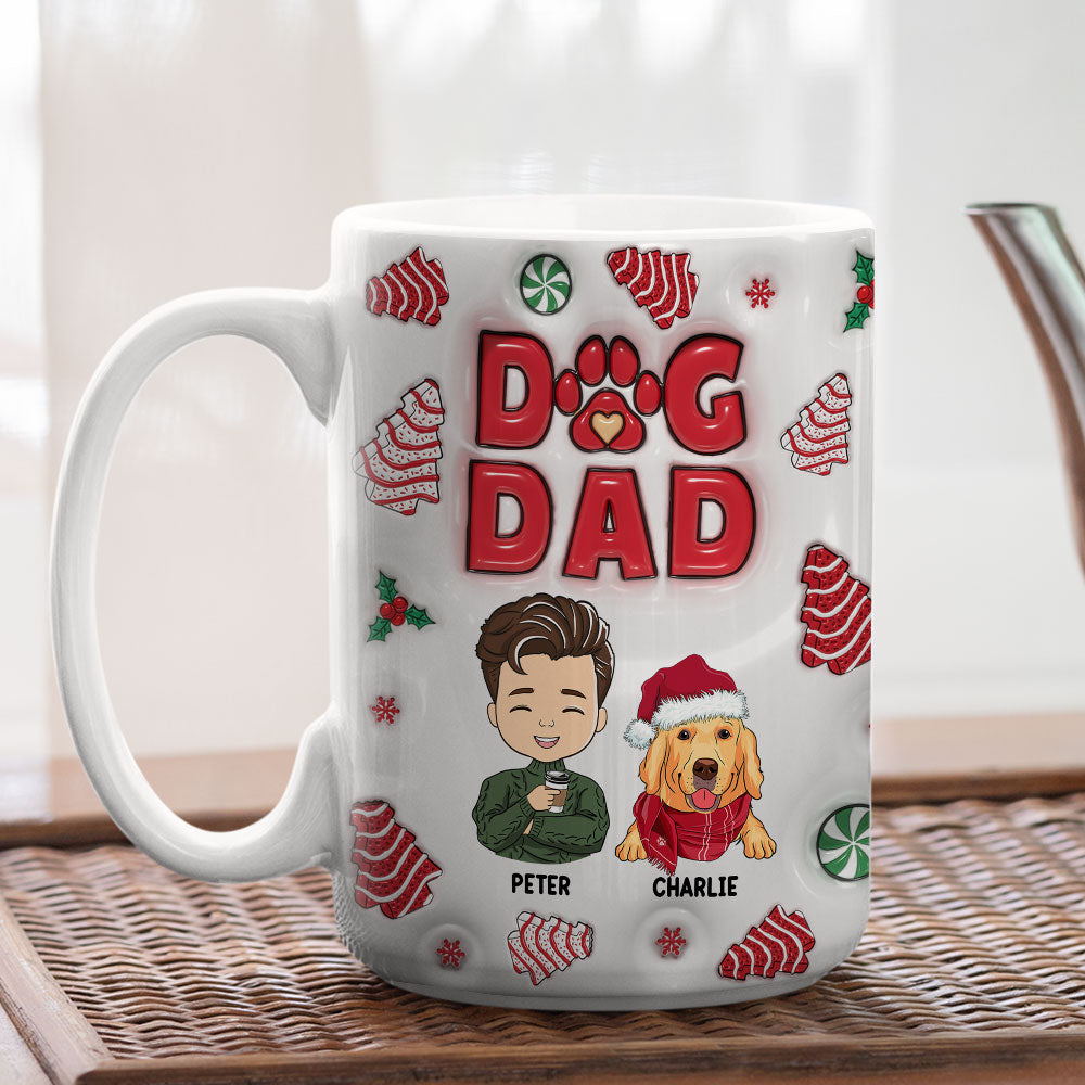 Custom Christmas Birthday Gifts For Pet Dad, Pet Lovers • Dog Dad Christmas Cake - Personalized 3D Inflated Effect Mug
