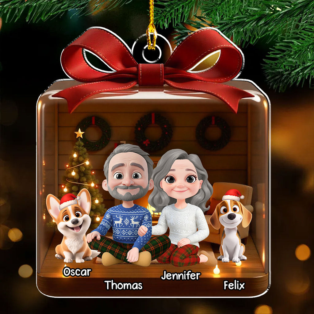 Custom Christmas Decor Home Birthday Gifts For Dog Lovers • Family Is A Present - Personalized 3D Effect Acrylic Ornament