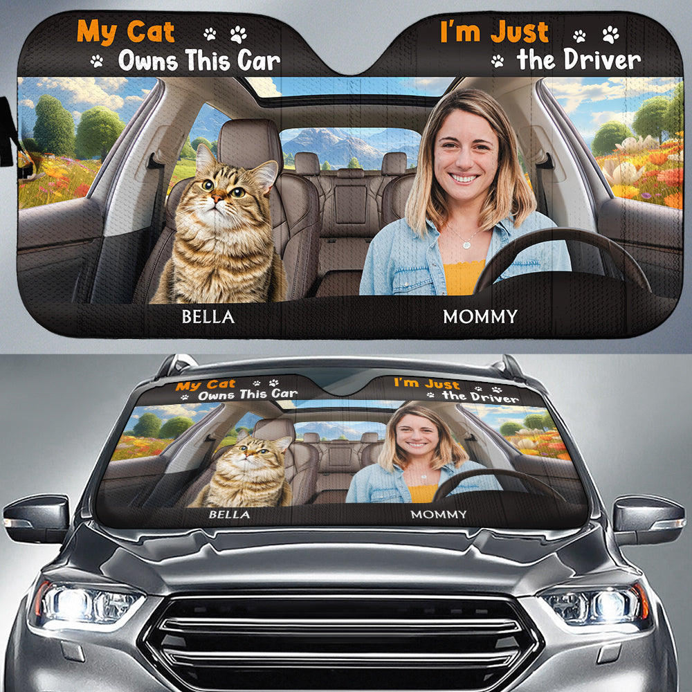 Custom Christmas Birthday Gifts Car Accessories for Cat Parents • My Cats Owns This Car Photo - Personalized Car Sunshade