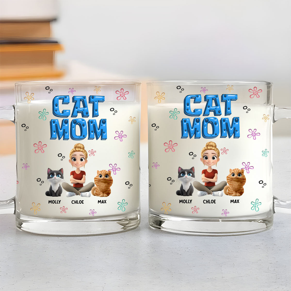 Custom Christmas Birthday Gifts For Cat Mom, Cat Lovers • Sponge Cat Mom - Personalized 3D Inflated Effect Glass Mug