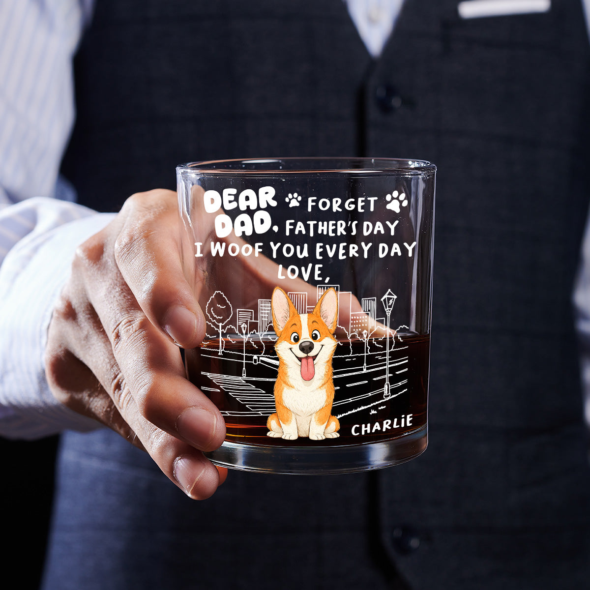 Forget Stylized Dog Dad - Personalized Whiskey Glass