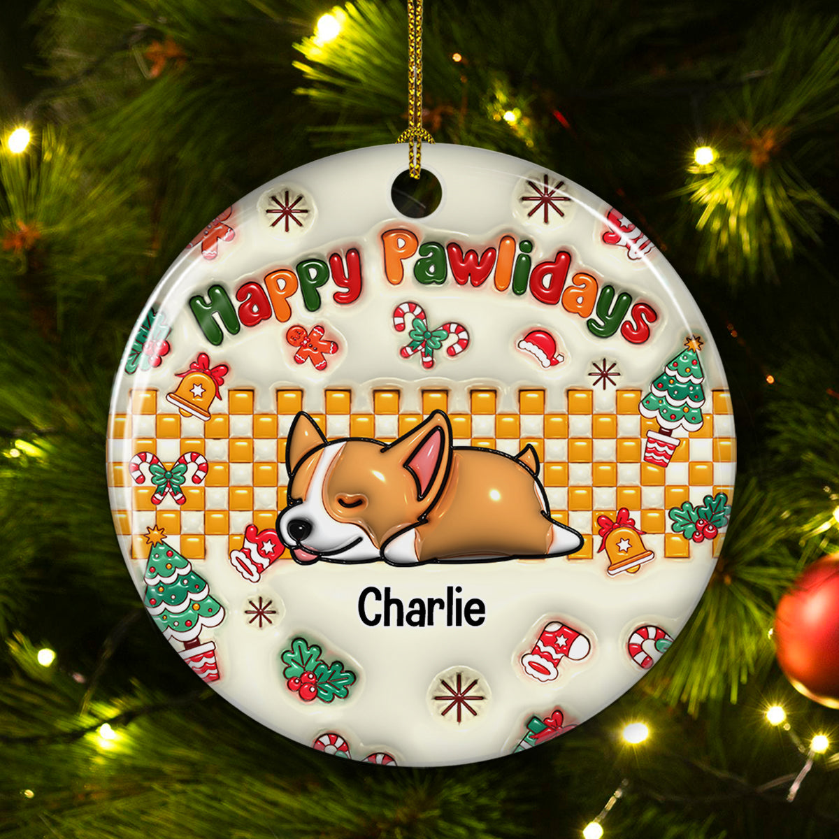 Custom Christmas Decor Home Birthday Gifts For Dog Lovers • Jolly Pawlidays - Personalized 3D Inflated Effect Ceramic Ornament
