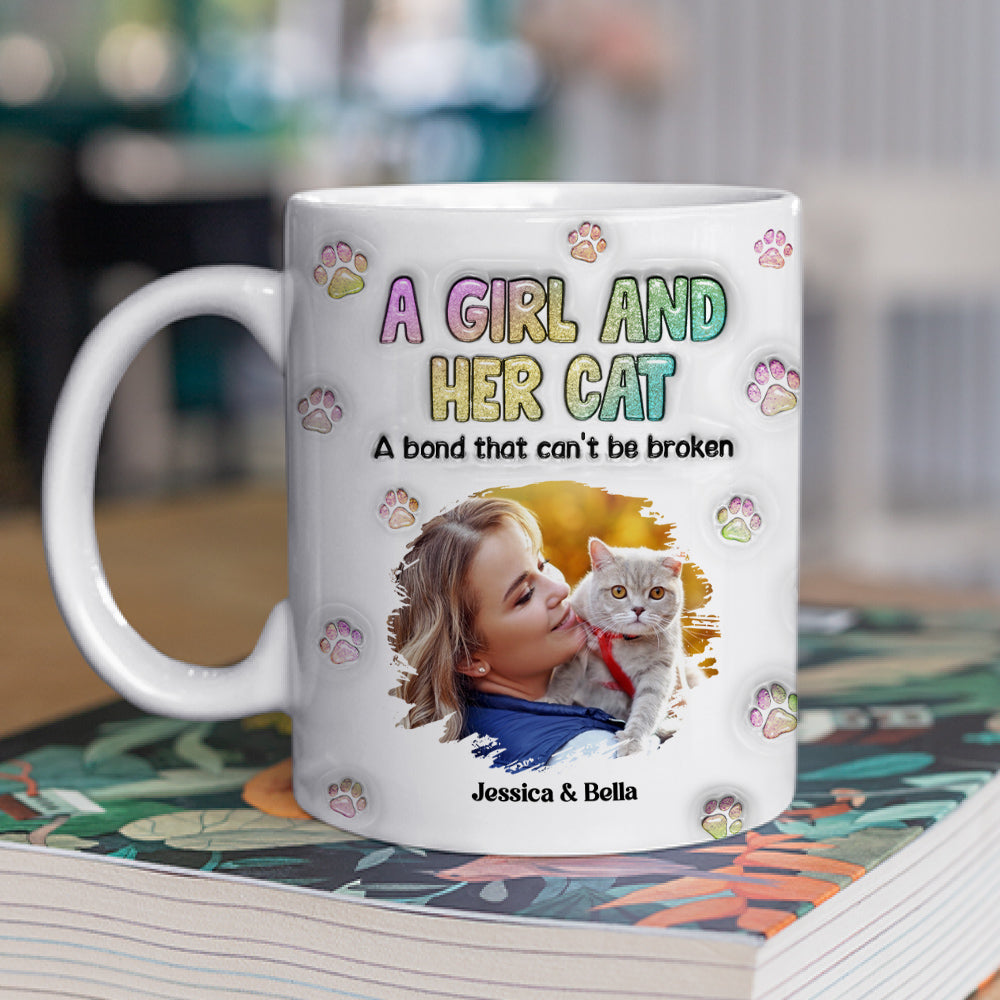 Custom Photo Christmas Birthday Gifts For Dog Mom, Dog Lovers • A Girl And Her Cat Photo - Personalized 3D Inflated Effect Mug