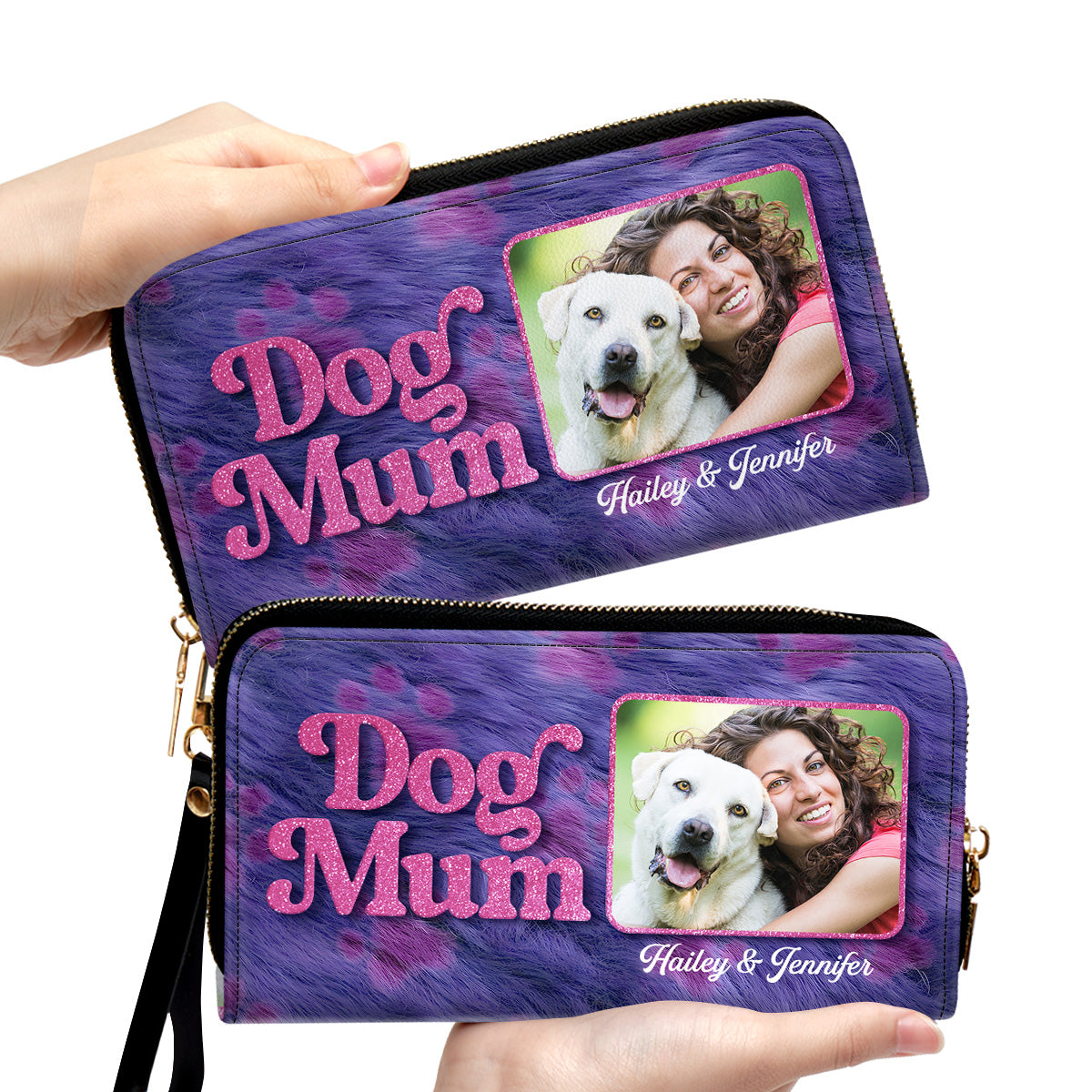 Bling Dog Mom Cartoon Photo - Personalized Leather Wallet