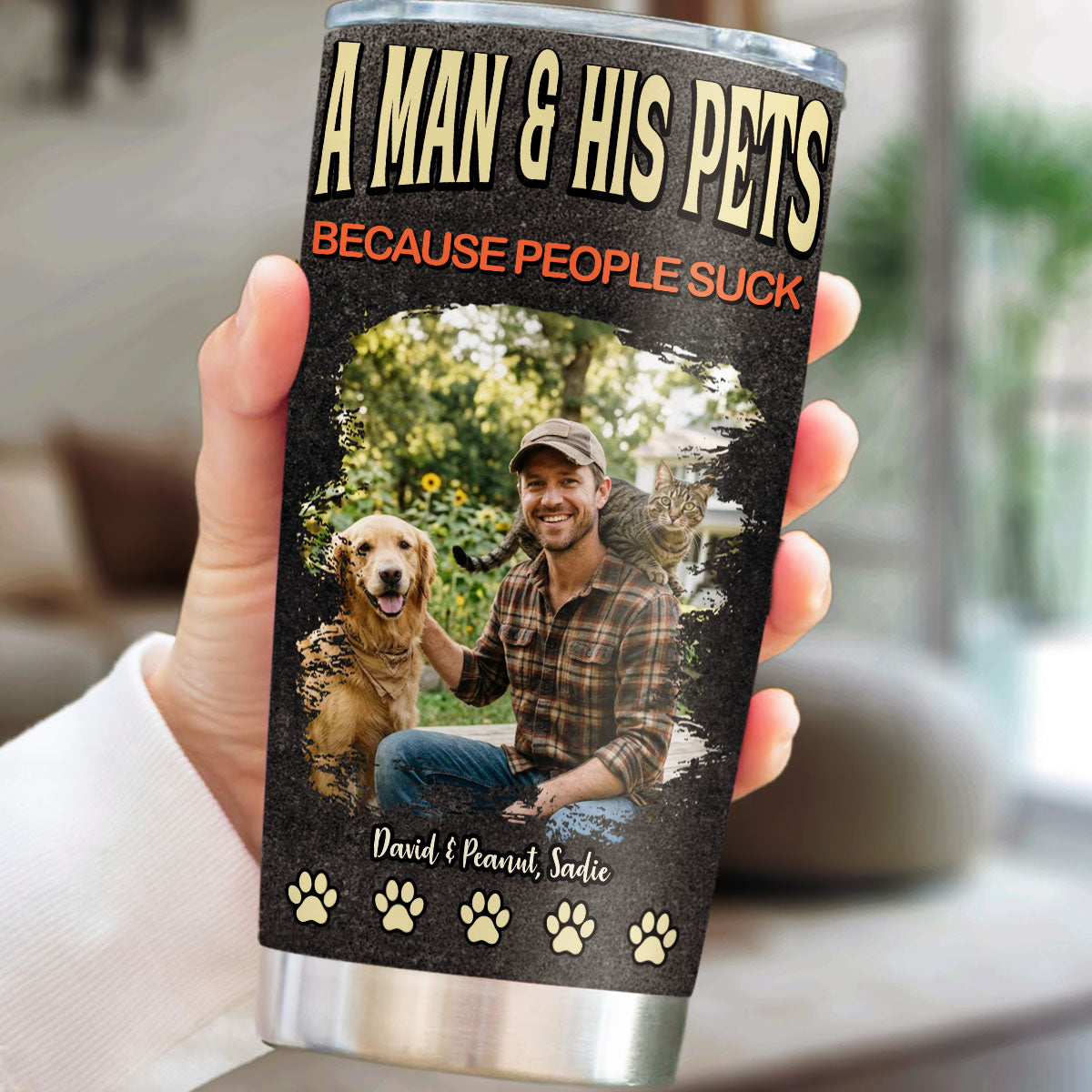 Custom Photo Father's day Birthday Gifts For Pet Dad, Pet Lovers • A Man And His Retro Pet Photo - Personalized Tumbler