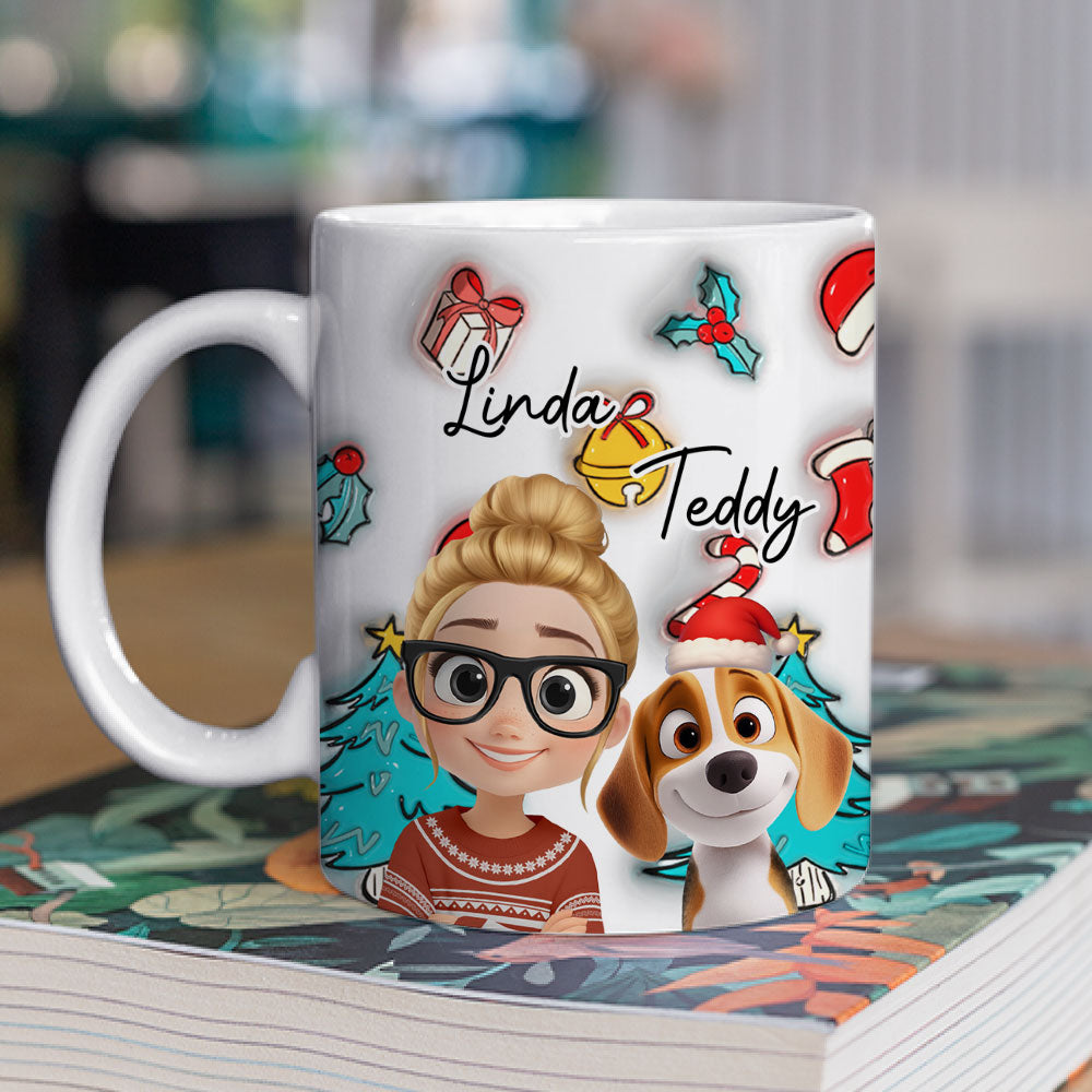 Custom Christmas Birthday Gifts For Dog Mom, Dog Lovers • Santa Is Coming To Us - Personalized 3D Inflated Effect Mug