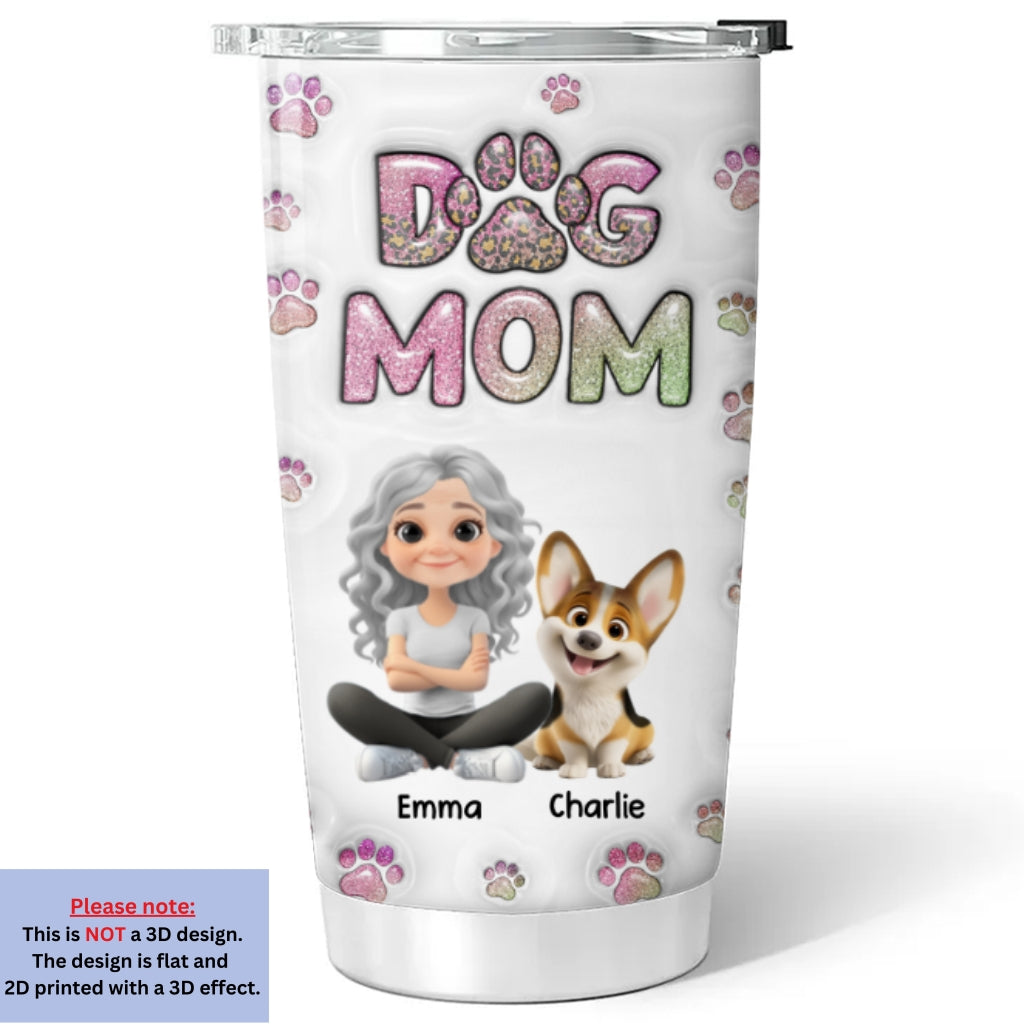 Custom Christmas Birthday Gifts For Dog Mom, Dog Lovers • Dog Mom Lovely Chibi Full Option - Personalized 3D Inflated Effect Tumbler