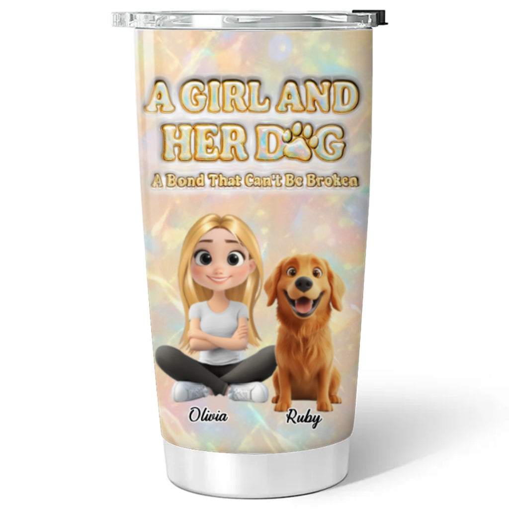 Custom Christmas Birthday Gifts For Dog Mom, Dog Lovers • A Girl And Her Dog Pearl - Personalized 3D Inflated Effect Tumbler